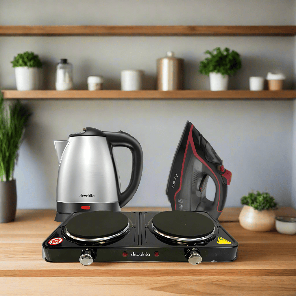 SM Essential Bundles Household Essentials Appliances Decakila Smart Home Basic Set - Electric Iron, Electric Kettle & Electric Double Hot Plate