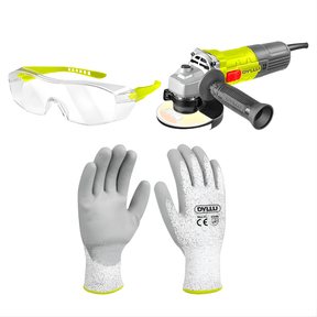 SM Essential Bundles Specialty Safety Equipment Dyllu Site-Standard Grinding Gear - Dyllu XL Cut Resistance Gloves - DTPG1805, Dyllu 710W Angle Grinder - DTAG15711, Dyllu Flank Protection Safety Goggles - DTSG1803