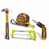 SM Essential Bundles Specialty Safety Equipment Essential Hand Tool Kit - Ingco Measuring Tape, Ratchet Screwdriver, Claw Hammer & Dyllu Hacksaw Frame