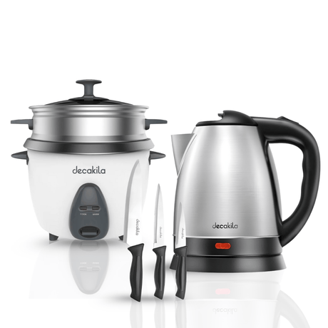 SM Essential Bundles Household Essentials Appliances Kitchen Comfort Combo Set -  Electric Kettle, Rice Cooker, 3 Kitchen Knives