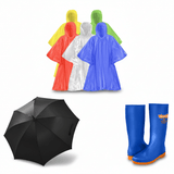 SM Essential Bundles Specialty Safety Equipment Rainy Day Essentials Set - Umbrella, Raincoat & Wellington Boots