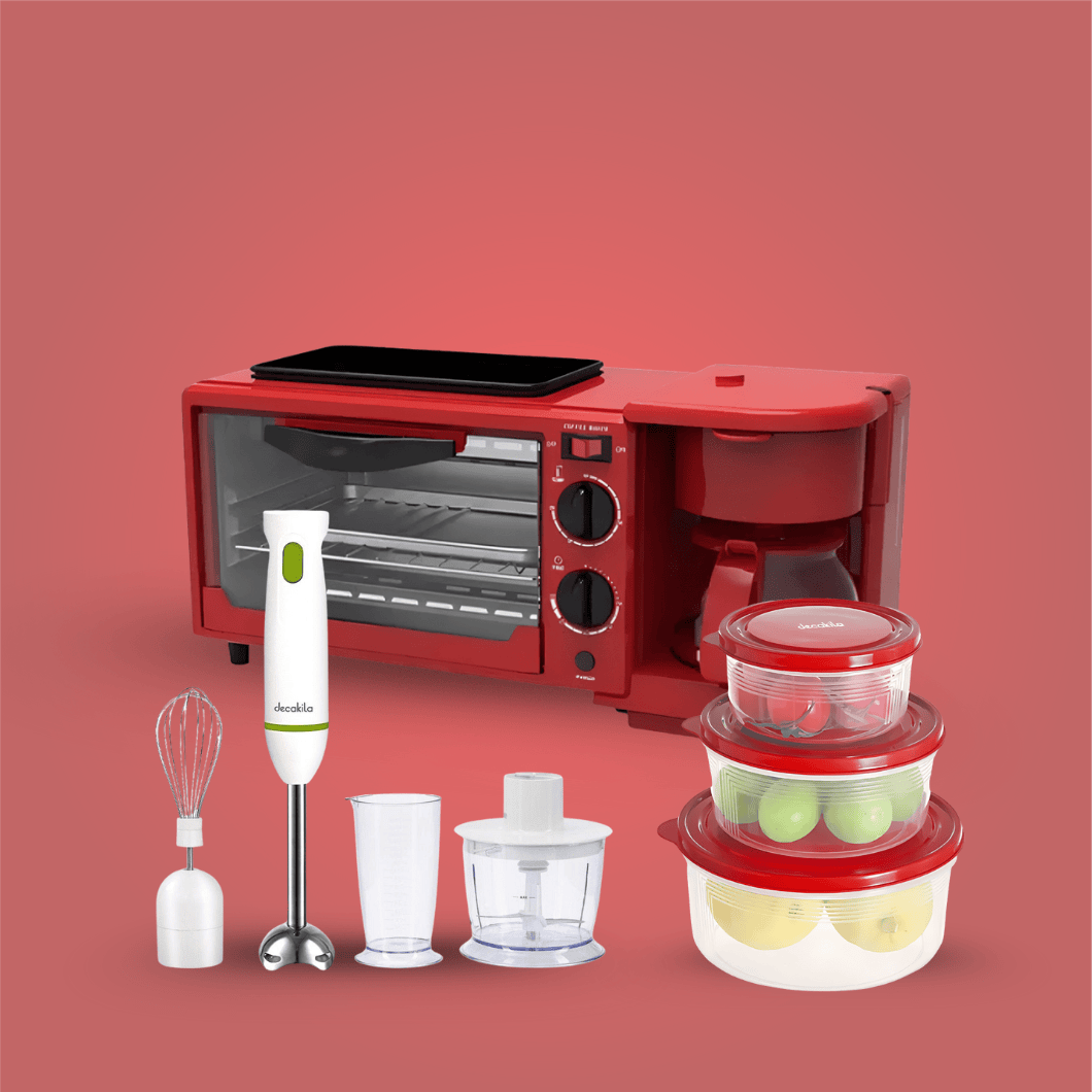SM Essential Bundles Kitchen Appliances Small Appliance Collection - Decakila 3 in 1 Breakfast Station 1050W, Hand Blender & Storage Containers