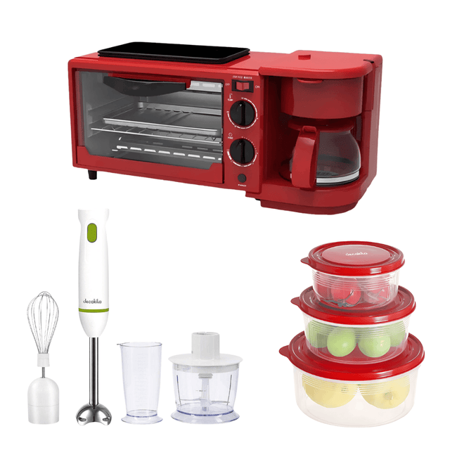 SM Essential Bundles Kitchen Appliances Small Appliance Collection - Decakila 3 in 1 Breakfast Station 1050W, Hand Blender & Storage Containers