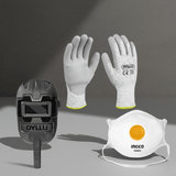 SM Essential Bundles Specialty Safety Equipment Ultimate Safety Pro Kit - Dyllu Welding Mask With Welding Glass, Dyllu XL Cut Resistance Gloves, 12 Pieces Dust Mask with Breath