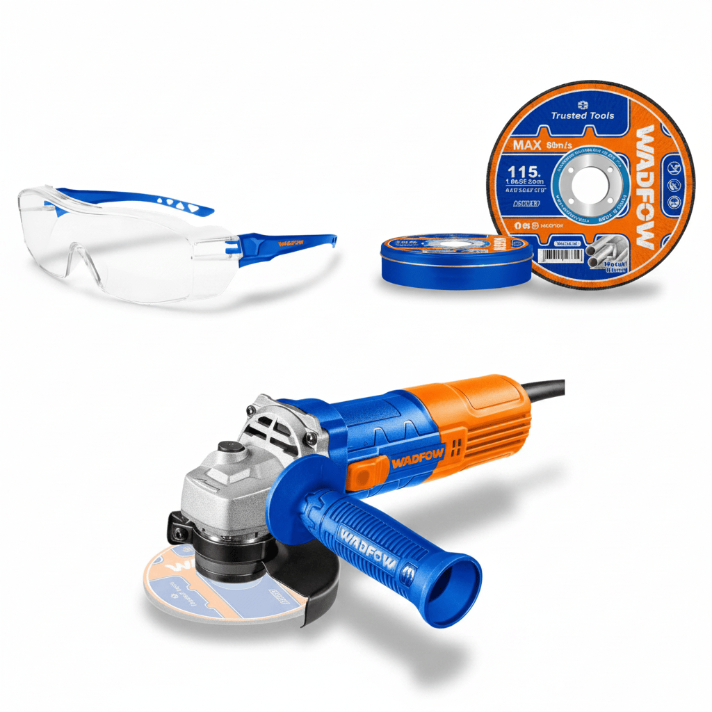 SM Essential Bundles Grinder Wadfow Grinding & Cutting Kit with Angle Grinder, Metal Cutting Disc & Safety Goggles