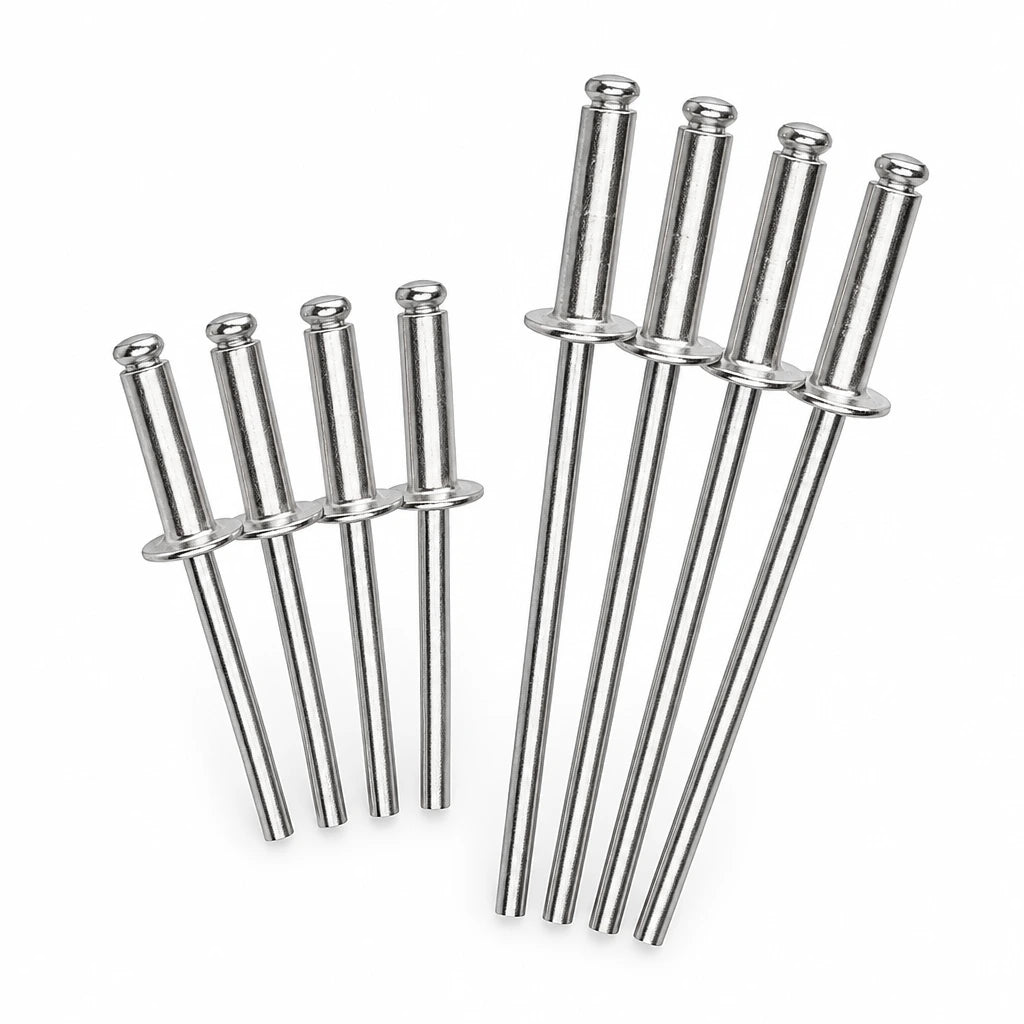 JcTop 4.8 mm open-end blind rivets in 19 mm and 30 mm lengths on a clean white background.