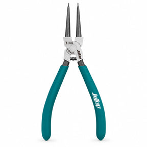 JcTop 7-inch teal-handled straight-tip circlip pliers with spring-loaded handles on a white background.