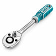 JcTop 1/2-inch drive reversible ratchet handle with teal grip and chrome 72-tooth head on white background