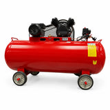 Mirage V-0.67/8-300 red 300L three-phase belt-driven air compressor on a white background.