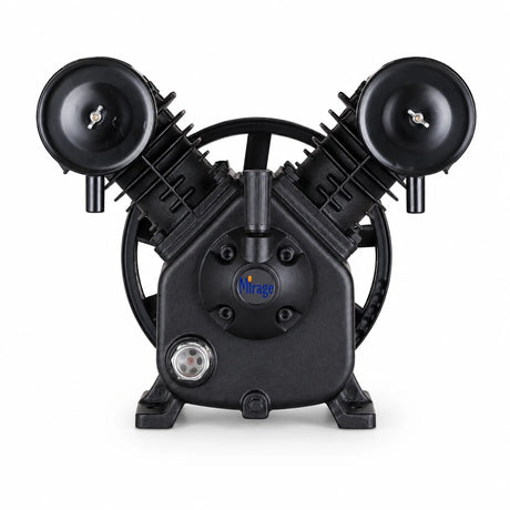 Mirage MY2105VWT 10HP twin-head cast-iron air-compressor replacement pump on a white background
