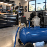 Workshop air compressor ready for service with a Mirage PS4/5001 pressure switch installed