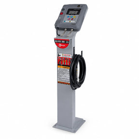 Mirage HJ-931B-LX pedestal digital automatic tyre inflator with display, coiled hose and floor-mount base on white background.