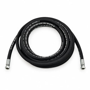 Mirage replacement grease hose 60781408 coiled with metal threaded fittings on white background
