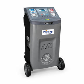 Mirage wheeled R134a automotive air-conditioning recovery and recharge machine with gauges and digital control panel on white background