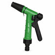 Mister green plastic adjustable garden water spray gun with black trigger and nozzle on a white background