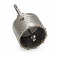 Mister hollow masonry core drill bit with toothed cutting rim and central pilot bit on a white background
