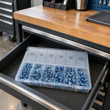 Closed Neiko hydraulic grease fitting assortment case stored in an organised industrial maintenance trolley
