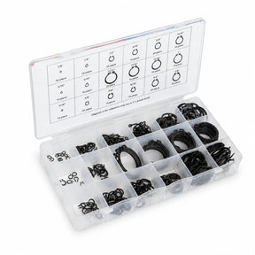 Neiko 300-piece internal and external snap ring assortment in an open compartment case on white background