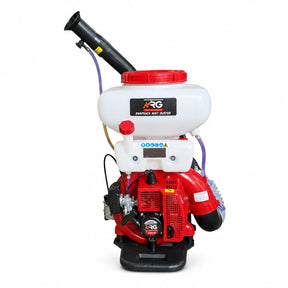 NRG N-3WF-3A gasoline knapsack sprayer and mist duster with 20L tank and long discharge tube on white background
