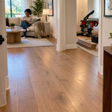 Finished timber flooring in a contemporary home with the inactive NRG NMS8200 mitre saw nearby