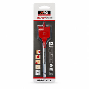 NRG 32mm 152mm hex-shank flat wood drill bit in original Selfcut Speed retail blister package.