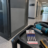 Finished commercial equipment cabinet with a clean thin-metal panel cut using NRG T118A jigsaw blades