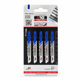 NRG five-piece T118A 75mm HSS T-shank jigsaw blade pack for thin metal cuts
