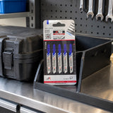 NRG T118A metal jigsaw blade pack stored on an organised sheet-metal maintenance bench