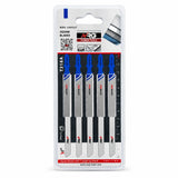 NRG five-piece T318A 130mm HSS T-shank jigsaw blades for metal in retail blister packaging on white background