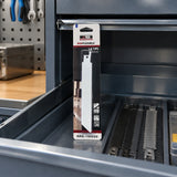 Packaged NRG 150mm metal reciprocating saw blade stored in an organised professional maintenance cabinet.