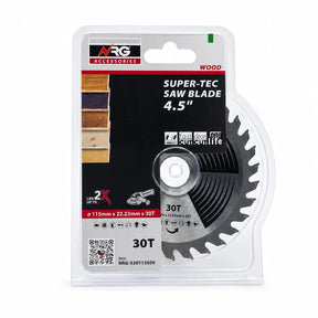 NRG Super-Tec 115 mm 30T carbide-tipped wood circular saw blade in clear retail packaging