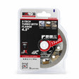 Packaged NRG X-Tech 115mm X-Tech Turbo diamond cutting disc with integrated flange on a white background