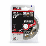 Packaged NRG X-Tech 115mm X-Tech Turbo diamond cutting disc with integrated flange on a white background