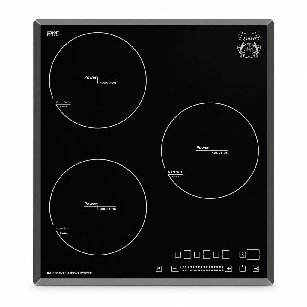 Kaiser Grand Chef KCT 4746 FI 45cm three-zone black induction hob on a white background
