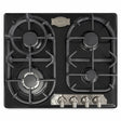 Kaiser Empire Black Silver 60cm four-burner gas hob with front-mounted metallic control knobs on white background