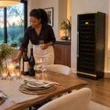 Ready dinner table with the closed Kaiser Art Deco wine cooler nearby in a refined home dining room