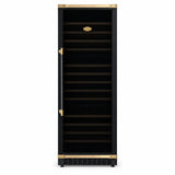 Kaiser Art Deco K 64833 AD black 3-zone wine cooler with gold trim shown closed on a white background.