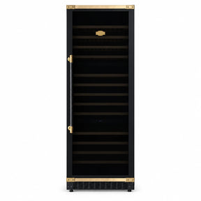 Kaiser Art Deco K 64833 AD black 3-zone wine cooler with gold trim shown closed on a white background.