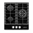 Kaiser Grand Chef 45cm black three-burner gas hob with metal controls on white background