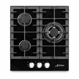 Kaiser Grand Chef 45cm black three-burner gas hob with metal controls on white background