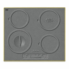 Kaiser KCT 6705 RI Herd grey four-zone induction hob with antique-gold frame and front touch controls on white background