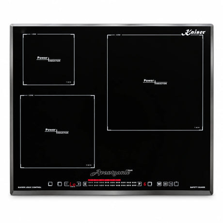 Kaiser KCT 6536 FI Avant black 60cm induction hob with three cooking zones and front slider touch controls on white