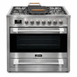Kaiser Avantgarde Pro 90cm stainless steel and black freestanding gas cooker with five burners, rotary controls, digital display and large oven.