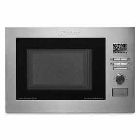 Kaiser Avantgarde Pro EM 2520 built-in stainless steel multifunction microwave oven with black glass door and right-side controls on white background