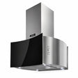 Kaiser Avantgarde Pro AI 7418 Eco 70cm black glass and stainless steel island cooker hood on white background.