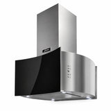Kaiser Avantgarde Pro AI 7418 Eco 70cm black glass and stainless steel island cooker hood on white background.