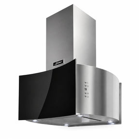 Kaiser Avantgarde Pro AI 7418 Eco 70cm black glass and stainless steel island cooker hood on white background.