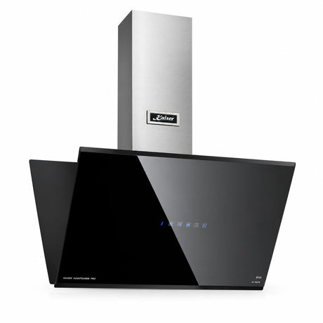 Kaiser Avantgarde Pro AI 9415 Eco 90cm black glass island cooker hood with stainless steel chimney