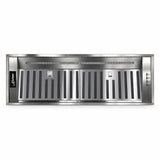Kaiser EA 945 Eco stainless steel built-in cooker hood shown front-facing on a white background with patterned metal filter and electronic controls.