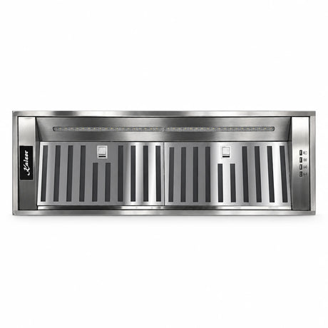 Kaiser EA 945 Eco stainless steel built-in cooker hood shown front-facing on a white background with patterned metal filter and electronic controls.